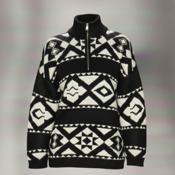 Vintage 90s "The Bay" 100% Lambswool OVERSIZED Nordic Tribal Heritage Sweater-M - Picture 2 of 16